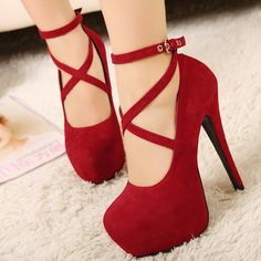 Stiletto Red Ankle Strap Pumps on Luulla Statement Shoes, Goth Clothing, Statement Shoe, Ankle Strap Pumps, Strap Pumps, Goth Outfits, Stiletto Heel, Dream Wardrobe, High Quality Leather