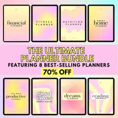 the ultimate planner bundle is on sale for 70 % off, and it's up to