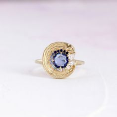 Prussian Blue Ring – Le Conte Jewelry Gold And Sapphire Jewelry, 14k Gold Sapphire Jewelry With Polished Finish, Blue Gold-plated Tarnish-resistant Jewelry, Polished Sapphire 14k Gold Jewelry, Luxury Blue Gold-plated Jewelry, Blue 14k Gold Tarnish-resistant Jewelry, Vintage Blue Sapphire Ring, Gold Sapphire Ring, Prussian Blue