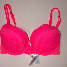 New With Tags Pink Bras, Hot Pink Bra, Emily Henry, Shoe Nails, 32d Bra, Xmas List, Neon Color, Pink Bra, Dream Clothes