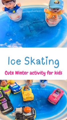 an ice skating activity for kids with toys in the water and on top of it