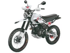 a white and black dirt bike on a white background