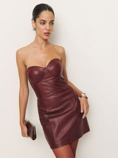 Romance for one. Shop the Veda Olivia Leather Dress from Reformation, a strapless mini dress with a sweetheart neckline and bust cup seams. Skater Dresses Casual, Embellished Party Dress, Plunge Bodycon Dress, Dresses For Summer, Satin Shirt Dress, Lace Bodycon, Denim Shirt Dress, Printed Shirt Dress, Black Long Sleeve Dress