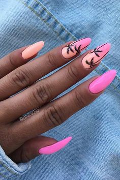 Bright Summer Acrylic Nails, Palm Nails, Palm Tree Nails, Nagellack Trends, Tropical Nails, Tree Nails, Colorful Nails, Vacation Nails