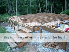 an image of a wooden deck being built in the woods with text that reads protect not off your memories for less