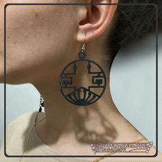 This is a handmade plywood art deco jewellery. The earrings are plywood with black acrylic painting on it. Its hooks are silver looking metal.  I make these jewelleries with these steps: 1. SEARCH: I search architectural ornaments from Istanbul, Ankara and all over the World. 2. DRAW: Then I turn them to look more like a jewellery or extract some unnecessary details. 3. LASER CUT: I cut plywood with laser. (1 day to cut and color to dry). 4. PAINT: I paint with acrylic paint. 5. VARNISH: If you want, I can cover with varnish. It will add 1 week. *Your order will be made in 3 days (with varnish 10 days.). Shipping can reach to you from 1 to 2 weeks, according to your location. Please keep this item out of contact with any chemicals or water. *Feel free to message me if you have any question Black Earrings With Artistic Design For Gift, Black Earrings With Artistic Design As A Gift, Black Jewelry With Artistic Design, Black Laser Cut Jewelry As Gift, Black Laser Cut Jewelry Gift, Black Artistic Jewelry, Black Jewelry With Artistic Design As Gift, Architectural Ornaments, Plywood Art