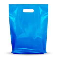 a blue plastic bag on a white background