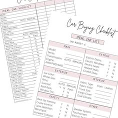 the car buying checklist is shown in pink