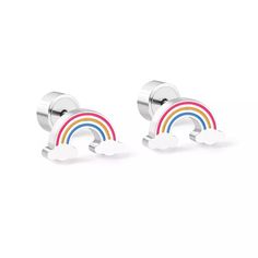 Stainless Steel Kids Earrings With Push Lock Backs. Hypoallergenic & Tarnish Resistant. Sweet Fruit, Costume Jewelry Earrings, Rainbow Earrings, Free Earrings, Small Earrings Studs, Metal Earrings, Earrings Color, Earring Gifts, Ring Set