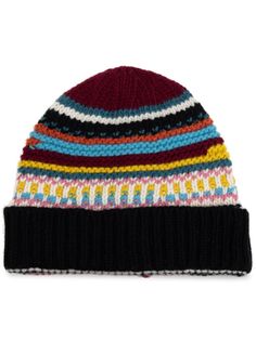 black/multicolour wool knitted construction pinstripe pattern round crown turn-up brim Pinstripe Pattern, Beanie Black, Demi Fine Jewelry, Wool Beanie, Iconic Bags, Exclusive Fashion, Ballet Flat Shoes, Ski Wear, Lady Dior