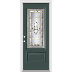 a green door with a glass paneled front door and sidelights on the sides