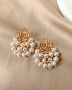 ALANNA pearl – Emmadesignsjewelry Gold Pearl Earrings With Wire Wrapped Detail, Gold Wire Wrapped Pearl Earrings, Gold Wire-wrapped Pearl Earrings, Indian Beads Jewellery, Brooch Ideas, 3d Earrings, Pearl Earrings Designs, Earrings Diy Handmade, Indian Bridal Jewelry Sets