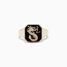 Effy Novelty 14K Yellow Gold Onyx and Diamond Dragon Signet Ring, 1.91 TCW Diamond Dragon, Yellow Stone, Signet Ring, Gold Yellow, Round Diamonds, Gold Metal, Onyx, Yellow Gold, Ring