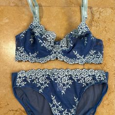 Gorgeous Wacoal Royal Blue Bra And Panty Lingerie Set. I Have Used Only Once And Both Pieces Are In Mint Condition Showing No Signs Of Wear At All. Bottoms Are A Size Medium And Bra Is A 32c. There Is A 2 Inch Clasp That Will Allow You To Adjust To Your Comfort Level. Brand New I Paid $148 For Both Pieces And They Have Been Sitting In My Dresser Drawer. It Is Absolutely Gorgeous In Person And I'm Only Selling As I Am Decluttering Due To An Upcoming Move. Send A Message If You Have Any Questions. I'm Quick To Respond. Please Take A Look At My Other Listings As I Have Some Incredible Bargains. If Interested, I Am Open To Offers. Blue Stretch Bra For Loungewear, Bra And Panty Set, Blue Lingerie, Blue Bra, Dresser Drawer, Bra And Panty Sets, Bras And Panties, Lace Bra, Lingerie Set