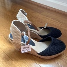 Never Worn.Original Price Still On The Tag! Summer Black Wedge Sandals With Removable Insole, Black Wedge Heel Espadrilles For Beach, Black Synthetic Wedge Heel Espadrilles, Black High Heel Espadrilles, Casual, Casual Black High Heel Espadrilles, Green Espadrilles, American Eagle Shoes, Brown Wedge Heels, Tan Wedge Sandals