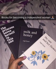 two books are being held up in front of each other on a bed with the caption