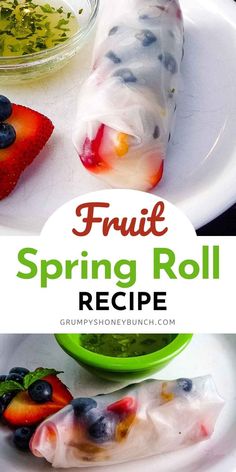 fruit spring roll recipe on a white plate