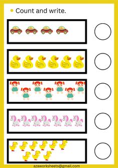 a printable worksheet for counting the numbers to 10 with pictures of ducks and cars