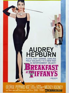 a movie poster for breakfast at tiffany's starring actress audrey heppurn and actor george pepparo