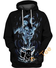 a black hoodie with an image of a pokemon character on it