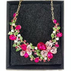 Brand: Eye Candy Color: Pink/Green/Gold Description: Beautiful Apple Blossom Rhinestone Necklace Condition: New In Box New To Posh? Sign Up Now With My Code Cdwhitmoyer To Save $10. Authentic Save On Bundles Ship Fast No Trades Pink Rhinestone Jeweled Necklace For Parties, Elegant Pink Rhinestone Necklace For Gift, Elegant Pink Rhinestone Necklace Gift, Pink Crystal Jewelry With Jewels, Pink Rhinestone Necklace For Party, Crystal Flower-shaped Necklaces For Parties, Pink Crystal Rhinestone Necklace For Wedding, Flower Shaped Rhinestone Jewelry For Gifts, Elegant Pink Rhinestone Necklace