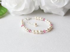 Adjustable Pink Birthstone Bracelets, Pink Pearl Bracelet, Pink Baby Girl, Birthstone Colors, Baby Bracelet, Birthstone Bracelet, Bracelet Crystal, Birthstone Bracelets