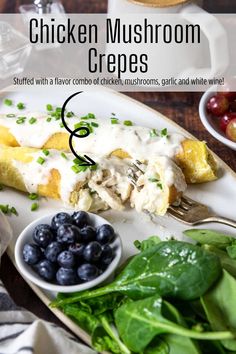 A savory crepe recipe full of creamy chicken and mushrooms, then topped with a cream sauce. These crepes are great for brunch or lunch.