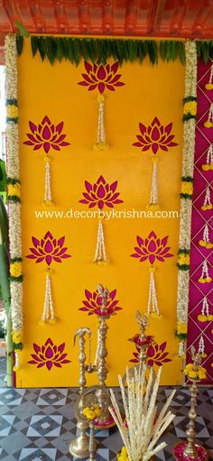 Pelli Dandalu, Eco Friendly Ganpati Decoration, Indian Wedding Decorations Receptions, Ganesh Chaturthi Decoration, Mehendi Decor Ideas, Pooja Decor, Ganpati Decoration At Home, Wedding Hall Decorations, Ganapati Decoration