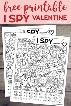 two printable valentine's day coloring pages with the text free printable i spy valentine