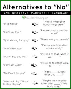 an alternative to no's and negative parenting language worksheet for kids