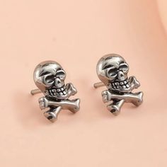 Mens Skull Crossbones Screw Back Stud Earrings Punk Gothic Retro Rock Jewelry | eBay Goddess Of Fortune, Men's Earrings, Earrings Punk, Skull Crossbones, Rock Jewelry, Men Earrings, Skull And Crossbones, The Goddess, Greek Mythology