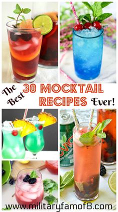 different types of cocktails with text overlay