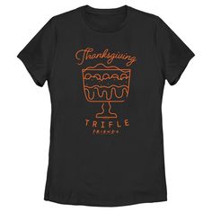 Chandler wants to know, "Could this officially licensed Friends style BE any cooler?" Head to Central Perk with your favorite friends and relive the beloved '90s sitcom and its many fun stories! No one will think you're the "smelly cat" while rocking this Friends Thanksgiving Trifle Women's Graphic T-Shirt featuring Rachel's iconic and deadly Thanksgiving trifle portrayed in orange lines and the classic TV series logo in matching print below. Thanksgiving Trifle, Fun Stories, Thanksgiving Clothes, 90s Sitcoms, Smelly Cat, Friends Style, Friends Thanksgiving, Friend Logo, Orange Line