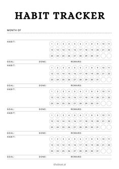 a printable habit tracker with the words habit tracker and numbers in black on white