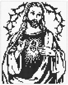 a cross stitch pattern with the image of jesus holding a baby jesus in his arms