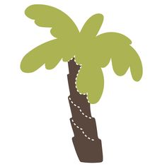 a green palm tree with brown trunks and white dots on the bottom of its trunk