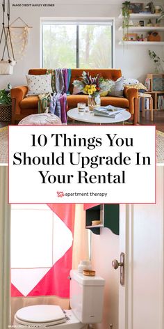 an open door leading to a living room and dining area with the words 10 things you should upgrade in your rental