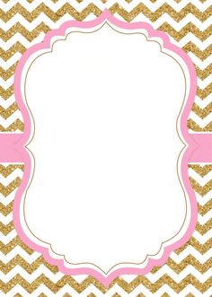 a pink and gold chevron background with a white frame in the center on top of it