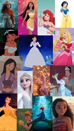 many different pictures of princesses and their names