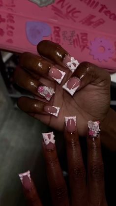 Square Birthday Nails, Cute Classy Nails, Pink Charm Acrylic Nails, Pink Junk Nails Short, Pink Bling Nails Medium, Nails Pink, Dope Nail Designs Mid Length, Short Nails Ideas, Birthday Nails Pink