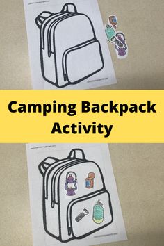 two backpacks with the words camping backpack activity cut out on them and placed next to each other