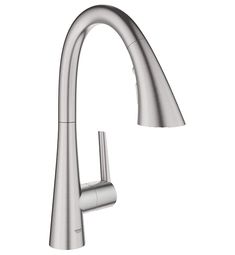 a kitchen faucet with the pull out sprayer and chrome finish on an isolated white background