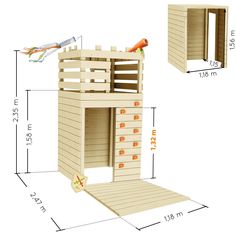 a wooden bunk bed with stairs and drawers