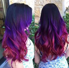 Red Purple Ombre Hair, Magenta Ombre Hair, Sunset Hair, Magenta Hair, Gradient Hair, Creative Hair Color, Wedding Gift Ideas, Natural Gray Hair