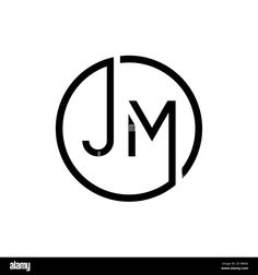 the letter j is inscribed in a circle with a black and white background - stock image