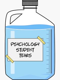 a glass bottle filled with blue liquid that says pschool student tears