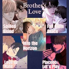 some anime characters are hugging each other with the words brother's love written on them