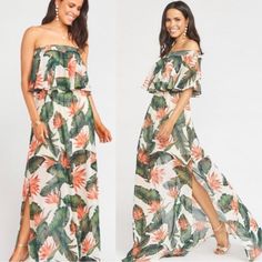 New With Tags, Women’s Size Xs Us Regular. Tropical Print Maxi Dress In A Chiffon Material With Over The Shoulder Flutter Sleeves That Can Be Worn Also As A Strapless Style. Fun Tropical Banana Leave Print For Destination Wedding, Cruise, Resort Wear, Vacation, Travel, Parties, Wedding Guest, Bachelorette, Bridal Shower, And More. Bundle For The Steepest Discount Tropical Print Strapless Dress For Vacation, Strapless Tropical Print Dress For Vacation, Tropical Print Strapless Dress, Strapless Tropical Print Dress, Strapless Tropical Dress For Vacation, Off-shoulder Chiffon Maxi Dress For Vacation, Chiffon Off-shoulder Maxi Dress For Vacation, Flowy Tropical Dress For Beach Party, Off-shoulder Tropical Print Summer Dress