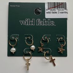 Nwt Wild Fable Gold Tone 3 Pack Dangle Earrings Round Hoops With Dangle Cross Pearl Star Nickle Free Never Been Worn Rose Gold Hoop Earrings, Gold Ear Cuff, Open Hoop Earrings, Nickel Free Earrings, Earrings Round, Heart Shaped Earrings, Star Earrings Stud, Round Earrings, Wild Fable