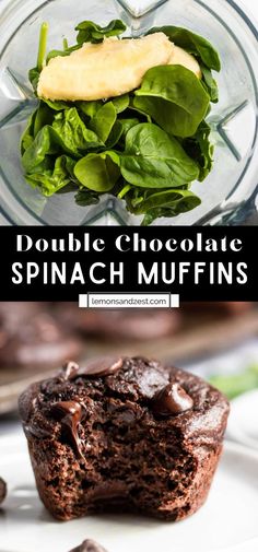 chocolate spinach muffins with text overlay